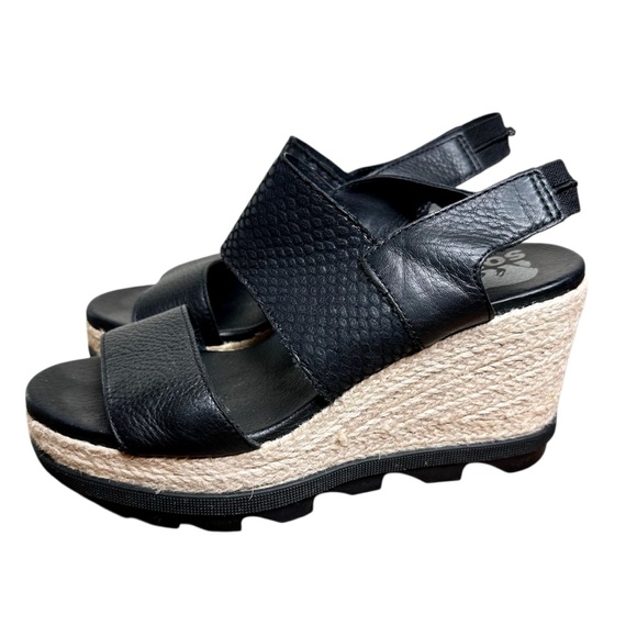 Sorel Joanie II Slingback Espadrille Wedge Sandals Black Leather SZ 7 - Picture 4 of 16